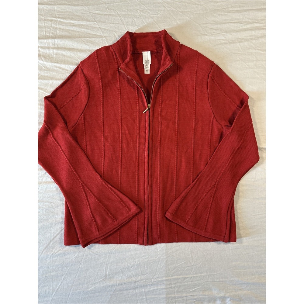 Wynne‎ Collection Red Godet Bell Sleeve Full Zip Cardigan Sweater Jacket XL